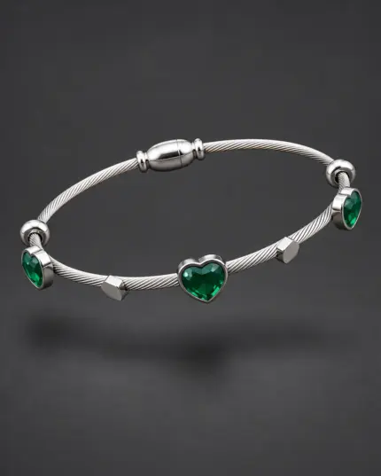 Emerald Heart Cable Bracelet