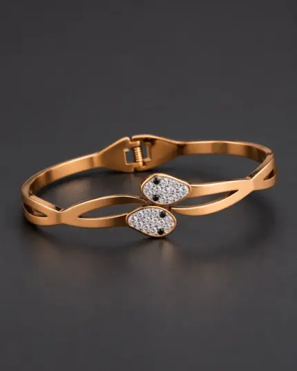 Rose Gold Twin Leaf Crystal Cuff Bracelet