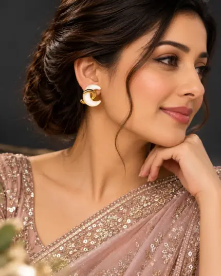 Pearl Crescent & Golden Wave Statement Earrings