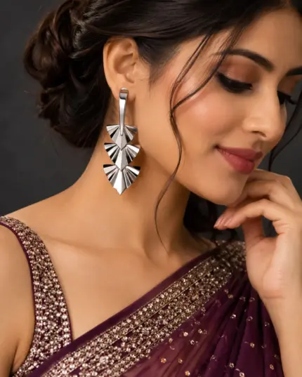 Silver Radiant Fan Drop Earrings