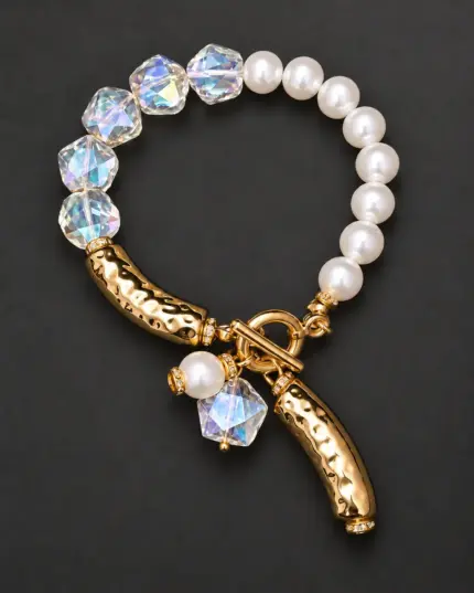 Pearl & Aurora Crystal Charm Bracelet