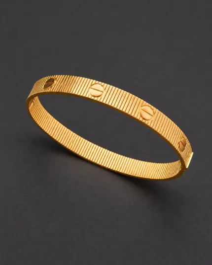 Golden Ribbed Screw Accent Cuff Bracelet