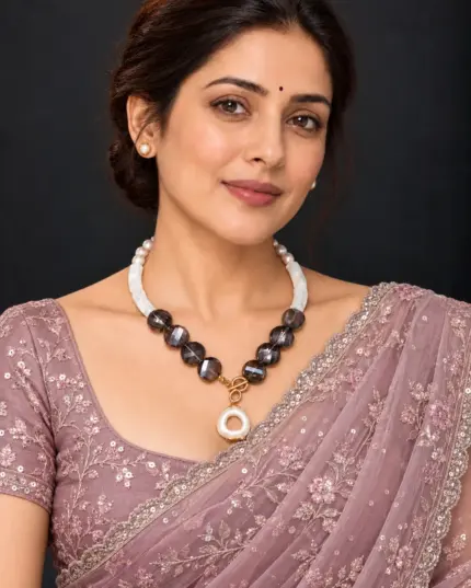 Pearl & Smoky Crystal Statement bone Necklace