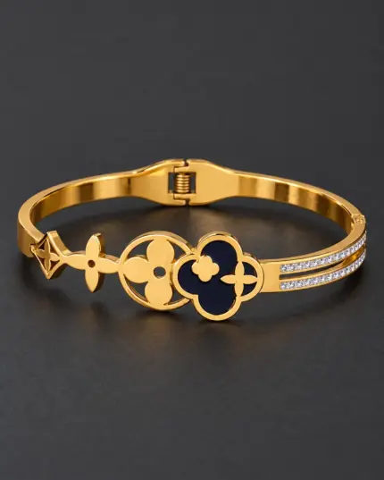 Golden Floral Clover Cuff Bracelet