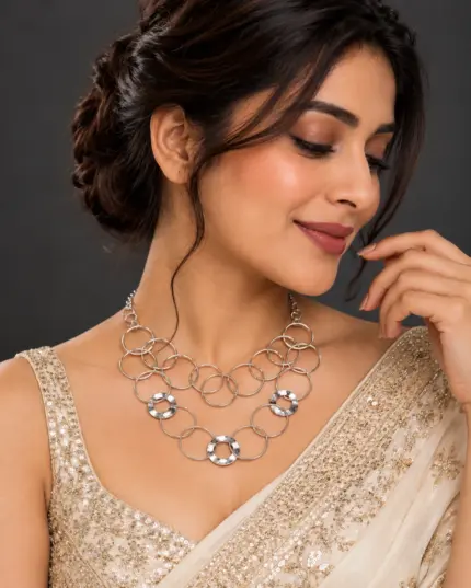 Silver Interlocking Ring Statement Necklace