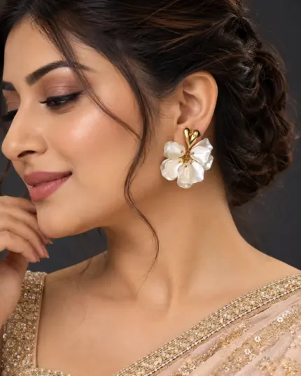 Pearl Bloom & Golden Petal Statement Earrings