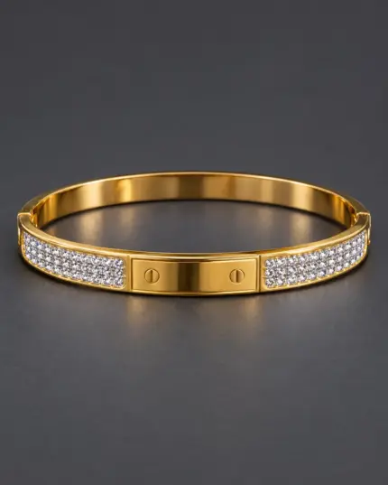 Golden Crystal Screw-Accent Cuff Bracelet